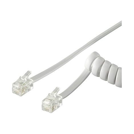 Cavo telefonico spirale, conduttore di alluminio placcato di rame (CCA), Spina RJ10 (4P4C)  Spina RJ10 (4P4C). Lunghezza del Cavo 2 m