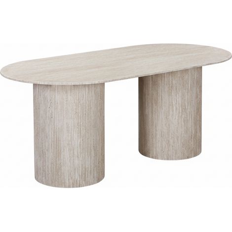 RINA XL - Table à manger ovale en granite couleur travertin 180 cm (1/5)