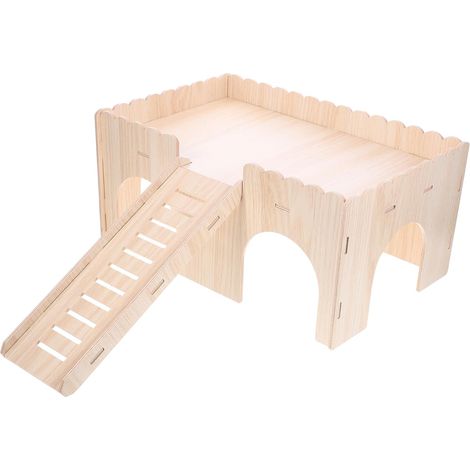 Hamster House Villa in Beige Wood with Slide, Realistic Design (1/5)