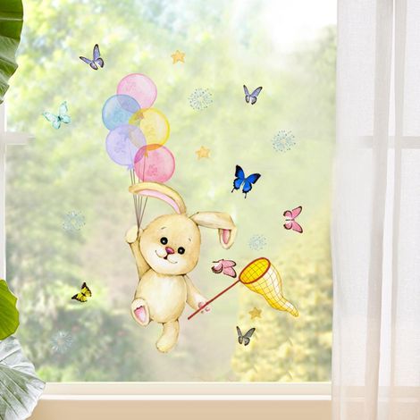 Décoratif Stickers Fenêtre Antichoc Oiseaux - 1 Lapin Ballon Statique Adhésif, Prévention Collision Vitre, Autocollant Mural Transparent (1/5)