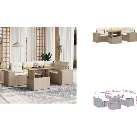 6-tlg. Garten-Sofagarnitur mit Kissen Beige Poly Rattan - Gartenmöbel Set - PE-Rattan Möbel - Outdoor Lounge - Gartenlounge - Terrassenmöbel (1/3)