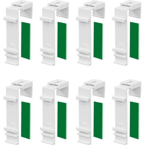 Juego de 8 soportes de sujeción largos para persianas dobles Klemmfix, para fijar y pegar sin taladrar, como accesorio o pieza de repuesto para colgar en ventanas de PVC y puertas de balcón -Crezuo