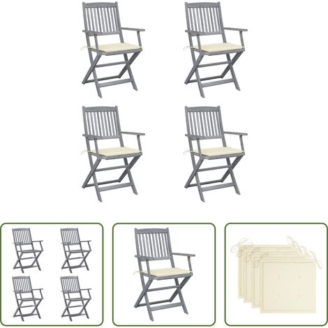 Akazienholz - Klappbare Gartenstühle 4 Stk. mit Sitzkissen Massivholz Akazie (1/5)