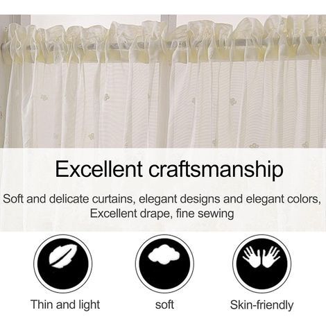 Kurze Halbgardinen, kleine Voile-Gardinen aus Spitze für Küche, Café, Halbgardinen, Gardinenblende für Café, Küche, Badezimmerfenster (Beige Set) (1/3)