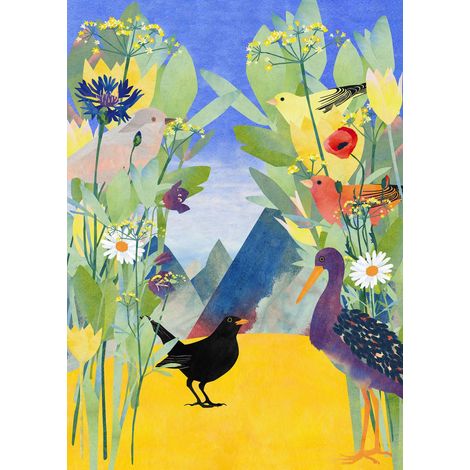 papier peint panoramique fleurs et oiseaux multicolore - Komar (1/3)