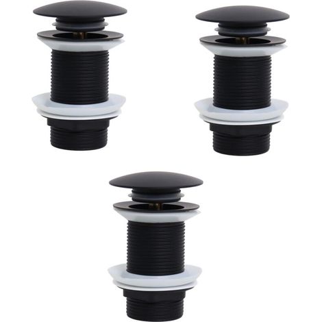 Bonde de Lavabo Sans Trop Plein, Bonde Clic Clac, Bonde Lavabo d'évier en Laiton, Joint Bonde Lavabo, Bonde Baignoire, Noir,3 pièces (1/4)