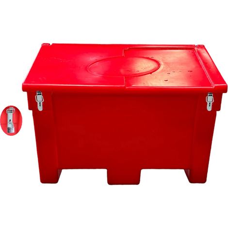 Bac à sable incendie/ à sel de déneigement 200l + grenouillères + cadenas (1/2)