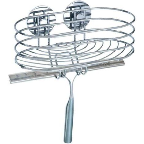 QORVA-Panier de douche mural Turbo-Loc® fixation sans perçage, porte savon mural avec raclette de douche, acier, 24x27,5x13,5 cm, chromé (1/4)