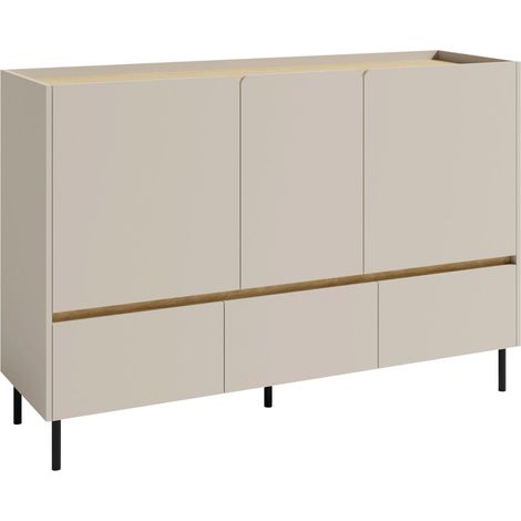 Cómoda Fiosono 106, Beige + Roble claro, Con cajones y puertas, Número de cajones: 0, 105x150x40cm