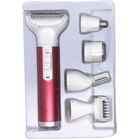 Kit 5-en-1 Épilateur Femme Imperméable Mini Tondeuse USB Rechargeable Rose Rouge (1/5)