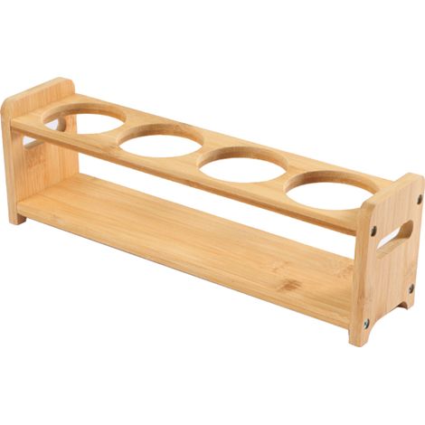 Support de rangement pour épices en bois de bambou, 4 trous, multifonctionnel, antidérapant, gain de place, porte-bouteilles d'huile, accessoires de cuisine, fentes rondes (1/5)