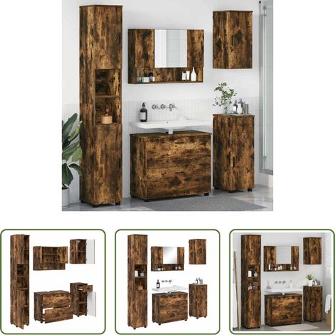 vidaXL Schrank - Badezimmermöbel-Set mit Schubladen 5 pcs Geräucherte Eiche (1/5)