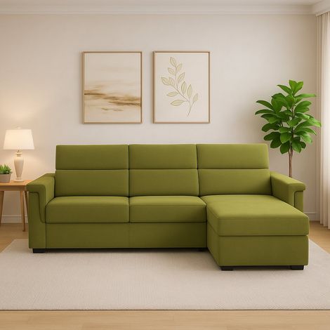 Sofá Fijo con Chaiselongue Cintano, Fundas Desmontables, Reversible, Hecho en Italia, Impermeable, Multiposición, 285x160 cm Verde (1/5)