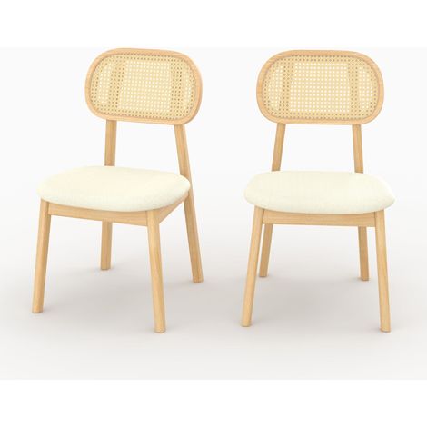 Lot de 2 chaises en bois clair, tissu beige et rotin synthétique - MARIA (1/5)