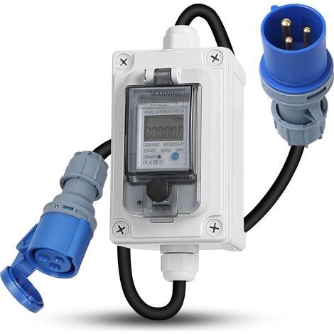 Compteur Electrique Numérique Mobile avec Fiche CEE 230V IP67 Wattmetre Mobile Extérieur KWH Wattmetre Prise avec LED/Réinitialisation, Prise Compteur D'énergie (1/5)