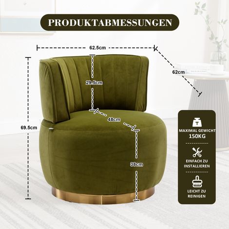 Fauteuil pivotant 360° moderne, coque ronde en velours doux, dossier confortable, structure robuste, vert olive, parfait pour salon, chambre ou bureau. (1/5)