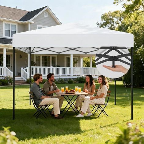 Tonnelle pliante 3x3m Blanc Imperméable Protection UV Cadre en acier Hauteur réglable (1/5)