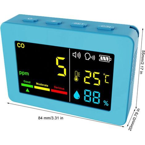 Compteur portable de qualité de l’air 3 en 1, CO, température et humidité, écran couleur, détecteur de monoxyde de carbone avec alarme vocale et affichage de la batterie,de (1/3)