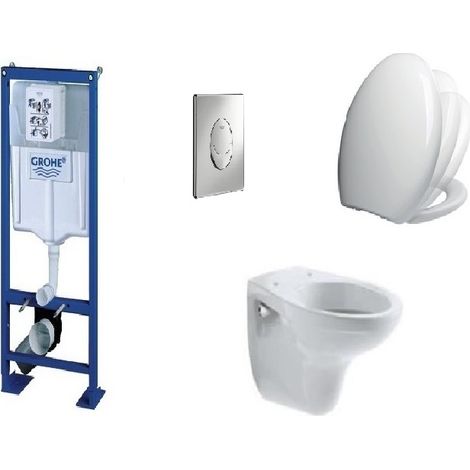 Pack complet WC suspendu – Bâti autoportant Grohe SL – Cuvette Jacob Delafon Brive 52x36,5cm – Abattant Siamp Vallauris frein de chute