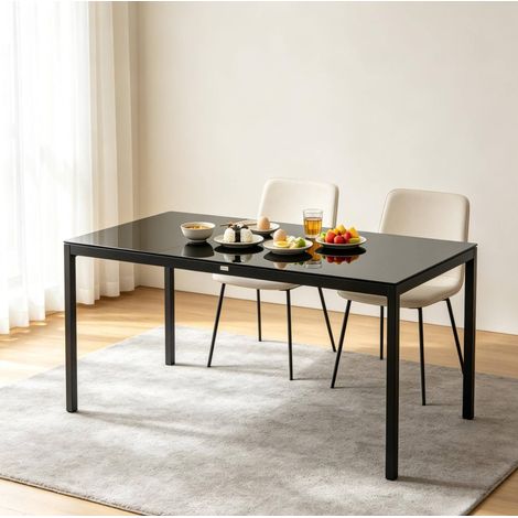 Tavolo da giardino 180x80x72 cm in alluminio e vetro temperato nero – MEUBLIV (1/5)