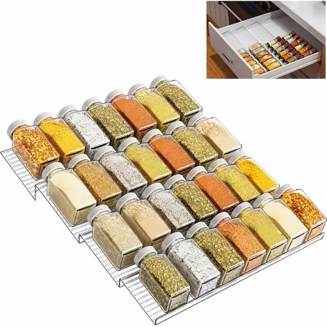 Rangement Epices Tiroir Cuisine Acrylique 4PCS, Organisateur Range Épice Extensible Dispose d'une Texture Antidérapante pour Plan de ravail, Placard, Etagère (1/5)