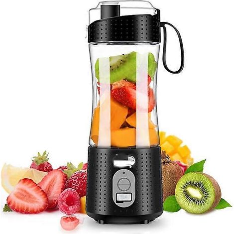 Schwarzer, tragbarer Standmixer für Shakes und Smoothies, USB-wiederaufladbarer Personal Blender mit 6 3D-Klingen, starker Mixleistung, 400 ml Fassungsvermögen und Reinigungsdüse. (1/5)
