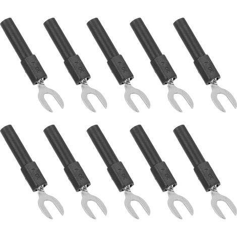 Lot de 10 connecteurs de fils en forme de fourche et de pelle, en laiton, type Y 6 mm/0,2 pouce, broche 4 mm/0,2 pouce, fiche banane, maximum 30 Vca-60 Vcc 10 A, noir. (1/5)