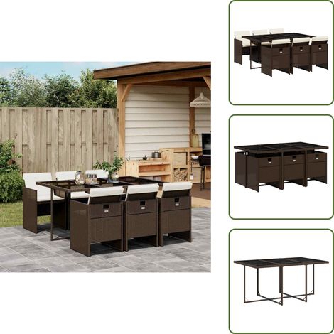 Cuscini da giardino - vidaXL Set da Pranzo da Giardino 7pz con Cuscini in Polyrattan Marrone - Rattan PE