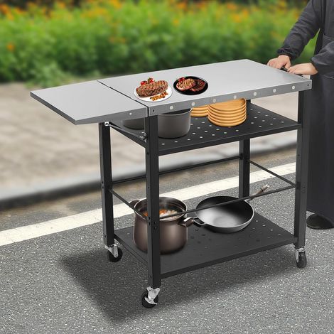 Table de barbecue portable extérieure, table de barbecue multifonctionnelle avec roues de terrasse, chariot de barbecue de grande capacité de 4 étages, 80 50 83cm (1/5)