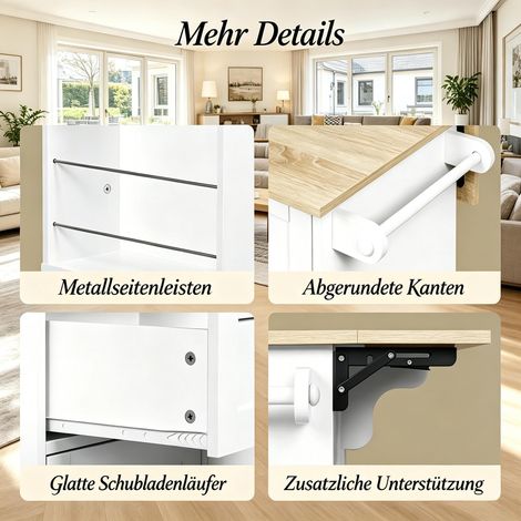 Îlot de cuisine moderne avec plan de travail rabattable, buffet de rangement, meuble d'appoint, chariot de cuisine (1/5)