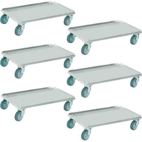 BRB Lot de 6 roulettes de transport en aluminium, roues en caoutchouc grises, plateau fermé, charge maximale 250 kg