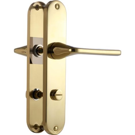 Poignée de porte Or Garniture de béquille, Acier inoxydable brossé mat, 80mm Entraxes WC poignée de porte pour porte d'entrée et porte intérieure, Forme en L (1/5)