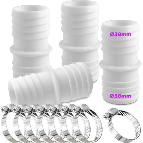 Lot de 4 raccords de tuyau Ø38 mm avec 8 colliers de serrage - Blanc (1/5)