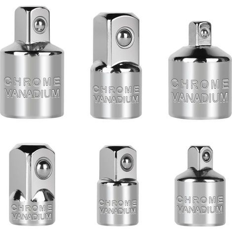 6pcs Adaptateur de Douille à Cliquet, Jeu d'Adaptateur Réducteur Douille, 1/4" à 3/8", 3/8" à 1/4", 3/8" à 1/2", 1/2" à 3/8", 1/2" à 1/4", 1/4" à 1/2", pour Douille, Embout (1/5)
