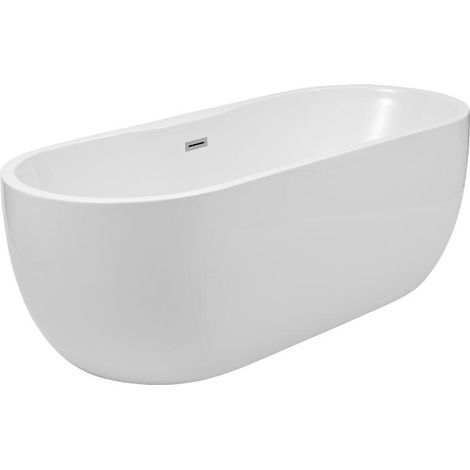Milano Overton White Bathroom Freestanding Double Ended Oval Bath - 1800mm x 750mm (1/5)
