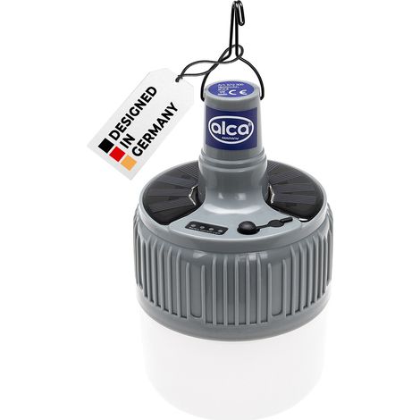 alca® Camping Lampe SolarPower, wiederaufladbare Solarlaterne, 200 Lumen, Fernbedienung, spritzwassergeschützt IPX4, 1800 mAh Li‑Ion