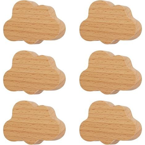 Set mit 6 einlochigen, wolkenförmigen Holzknöpfen aus Buchenholz – Holzgriffe für Schränke und Kleiderschränke – Kommodenknöpfe inklusive Schrauben und Dübeln (1/5)