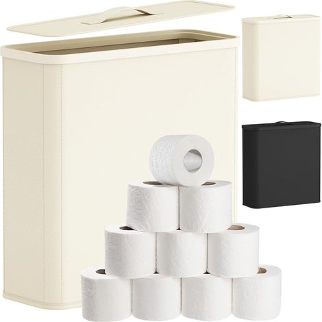 Rangement Papier Toilette avec Couvercle, Réserve de Papier WC, Boîte de Rangement Salle de Bain en Tissu pour Rouleaux et Serviettes, Accessoires Toilettes, 30L, Blanc Crème (1/5)