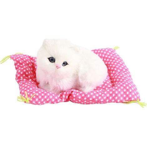 Peluche Chaton Assis Simulé Mignon Blanc Jouet Sonore Cadeau Noël Enfant Décoration Doux Réaliste (1/4)