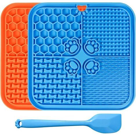 Coussinets à lécher pour soulager l'anxiété canine, jouets d'enrichissement pour les stations de bain et le toilettage des chats, lot de 2 (bleu et orange) (1/4)