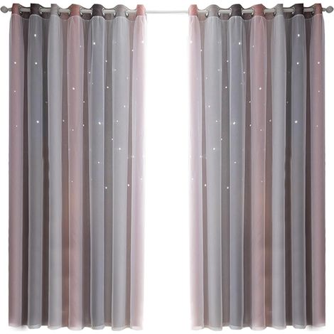 Rideaux Occultants étoiles Colorées, Design Double Couche pour Chambre de Filles, Salon, Rideaux de Fenêtre en Tissu Polyester Isolant (Gris 53" L x 108" L) (1/2)