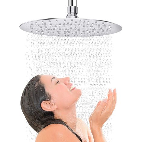 Tete de Douche - Pomme de Douche Ronde - Acier Inoxydable 304 - 25 cm - Filetage G1/2 - Pour Installation Encastrée - 1 Pièce (1/5)