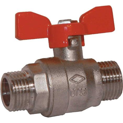 Vanne papillon GARIS V02MM33 mâle-mâle 33/42 Laiton CW614N PTFE Poignée rouge