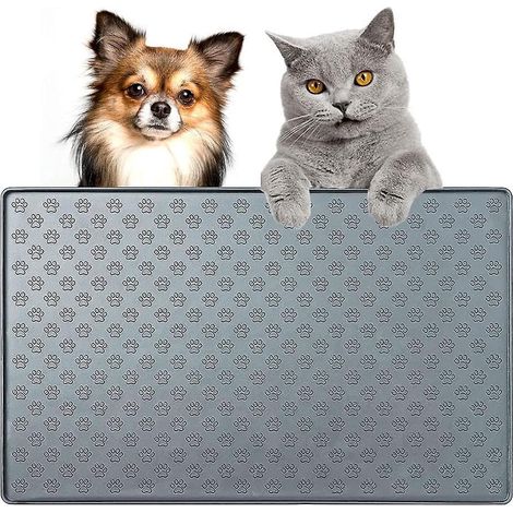 Tapis antidérapant et imperméable en silicone pour gamelle de chien ou de chat (grand modèle, gris) (1/5)