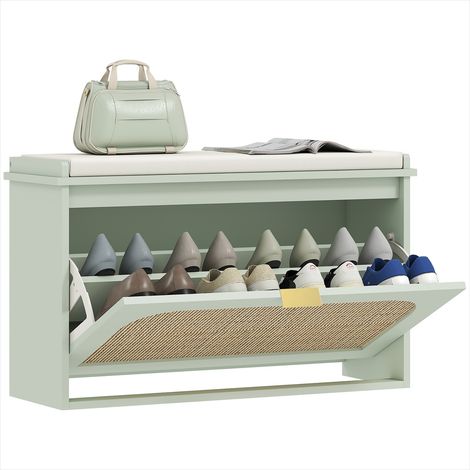 Console Banc à chaussures vert avec rangement et coussin 80 x (1/5)
