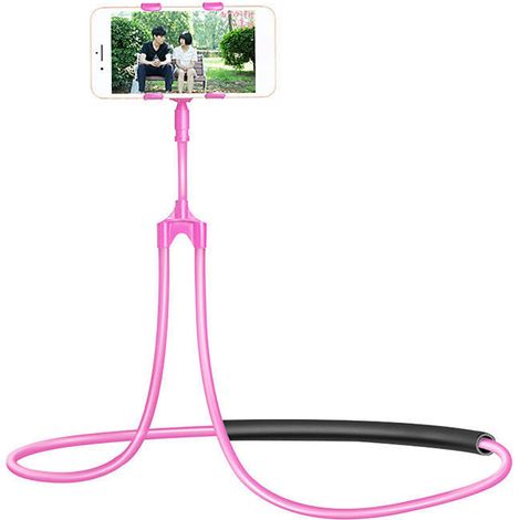 Anpassbare Handyhalterung für Bett, Sofa und Auto mit komfortablem Nackenkissen und 360° verstellbarer Stahlhalterung – inklusive flexiblem Arm (78 cm), Farbe: Rosa, 1 Stück