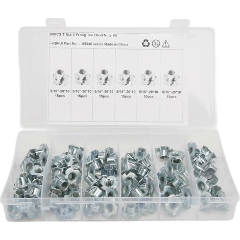 Écrous à griffes T 80 pièces, acier carbone galvanisé, résistant à la corrosion et à la rouille, durables, fixation robuste (1/5)