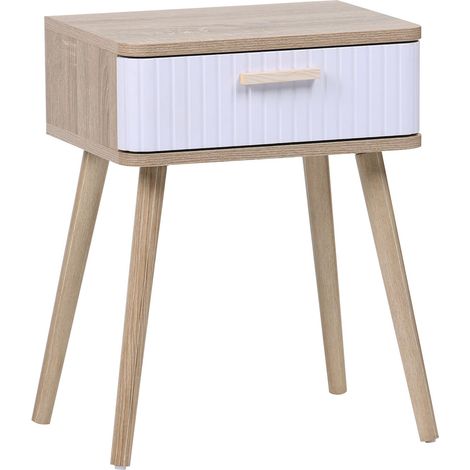 Home Heavenly® Mesita de Noche Talía – Estilo Escandinavo, Cajón Decorativo con Líneas, Patas Madera Roble, Diseño Compacto, 40x  Color: Roble/Blanco (1/5)