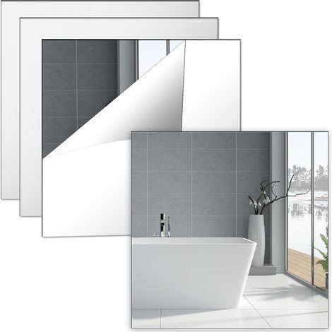 4 Pièces Miroirs Muraux Auto adhésifs, Carreaux de Miroir 30 x 30 cm Amovible Autocollant Acryliques Décoratif pour Décoration de la Maison, Salle de Bain, Chambre (1/5)