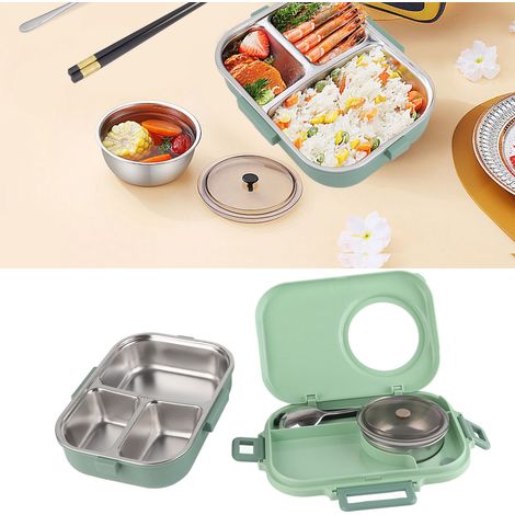 Isolierte Lunchbox aus Edelstahl 304, tragbare Bento-Box mit zwei Fächern, Suppenschüssel und Trennwänden, grüne Lunchbox + Suppenschüssel + Besteck (1/5)
